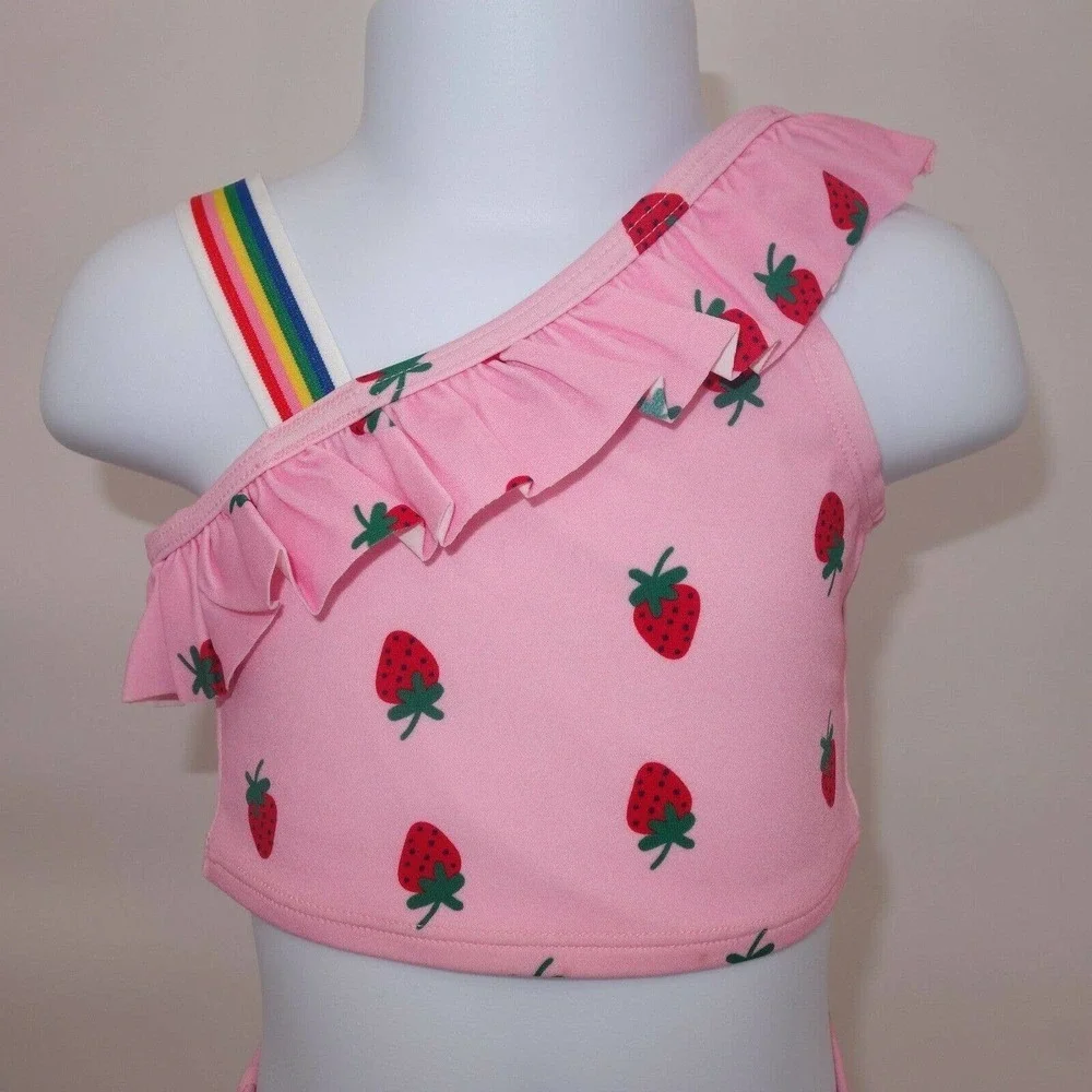 NEW Hanna Andersson Pink Strawberry Ruffle Tankini Swimsuit Size 80 18-2…